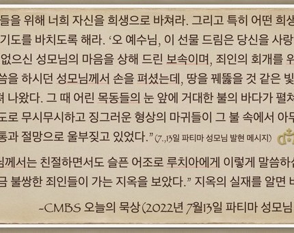 [오늘의 묵상] 2022.07.13 파티마성모님 발현기념일