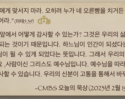 2023년 2월 19일 연중7주일 오늘의 묵상