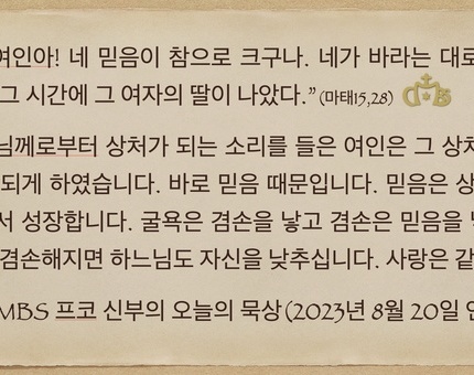 2023년 8월20일 프코신부의 오늘의 묵상